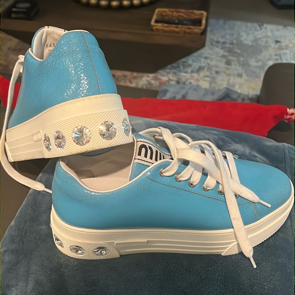 Miu Miu BLUE tennis shoes with BLING.. like NEW— excellent condition …size 39